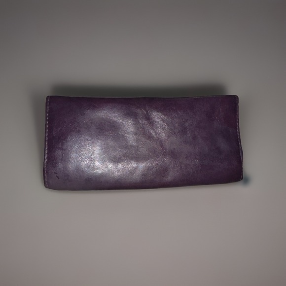 Braciano Frame Kiss Lock Trifold Wallet Purple Leather Magnetic Closure Vintage9 - Picture 8 of 8